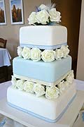 blue and white wedding cake