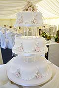 Pink rose petal shaped wedding cake